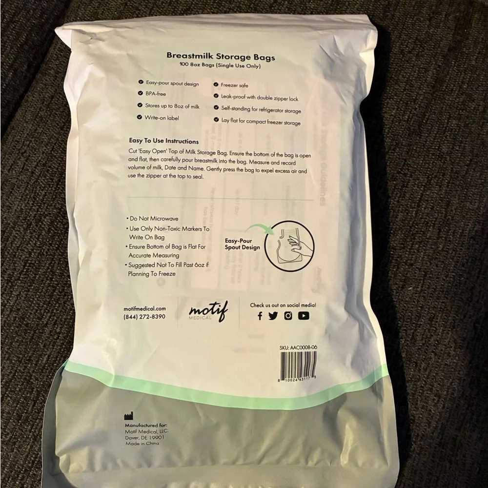 Motif Medical Breastmilk Storage Bags - White